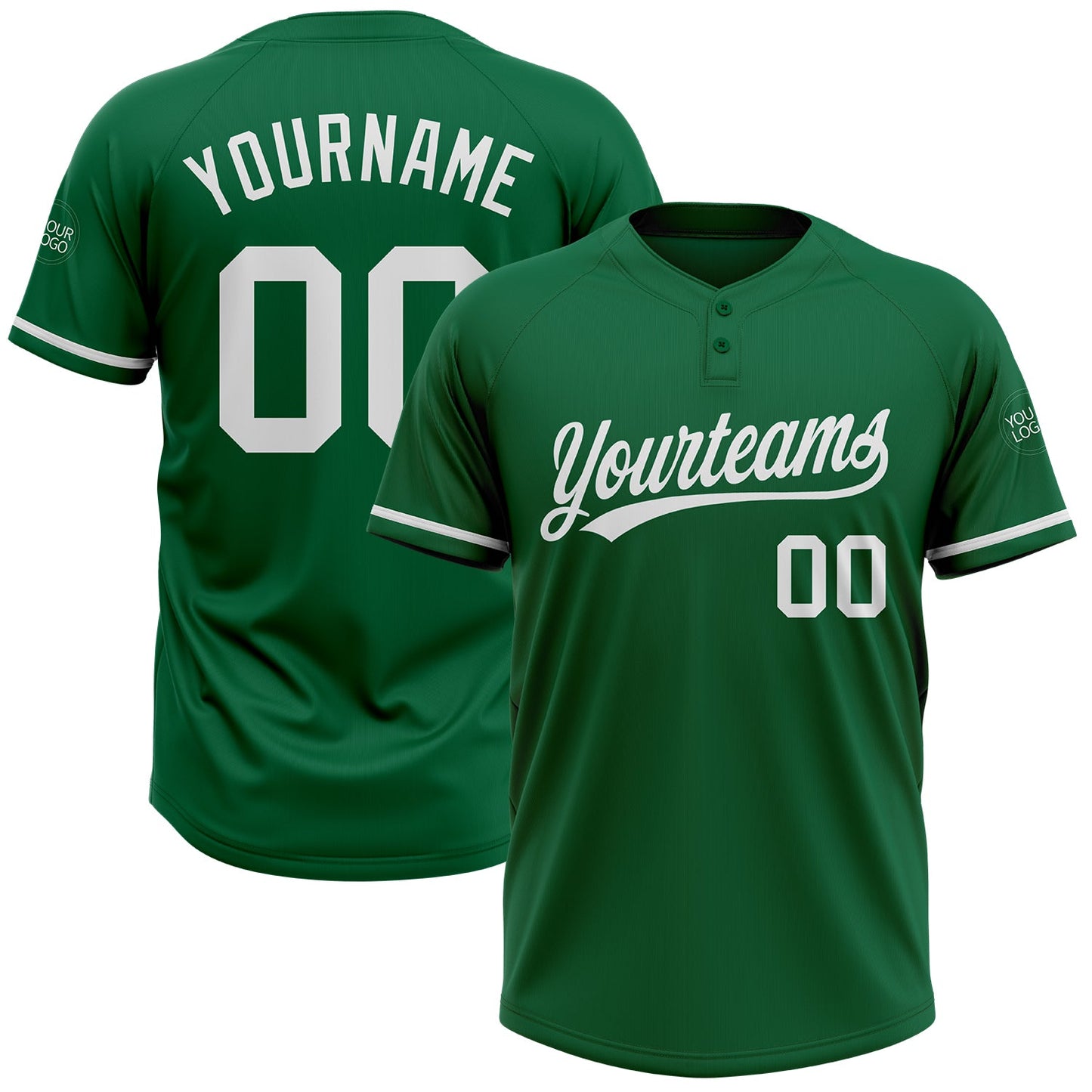 Custom Kelly Green White Two-Button Unisex Softball Jersey - Main View