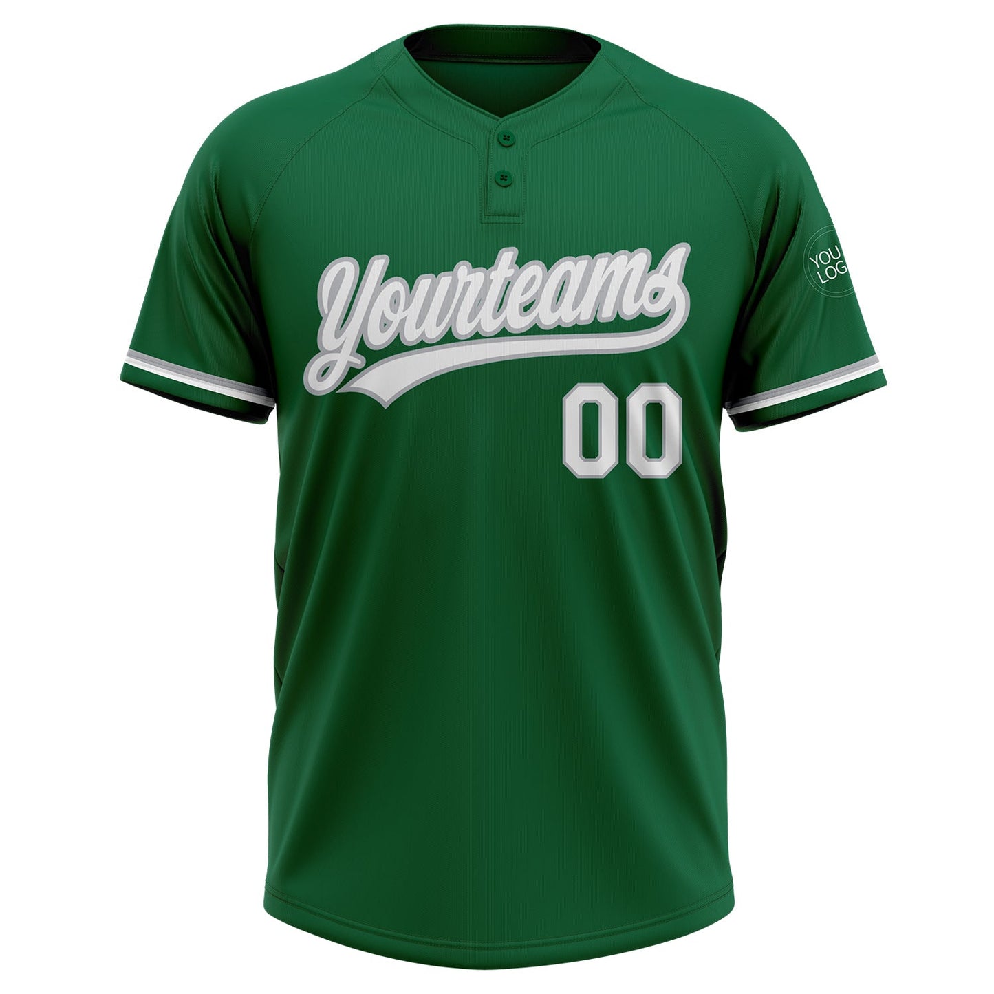 Custom Kelly Green White-Gray Two-Button Unisex Softball Jersey view 2