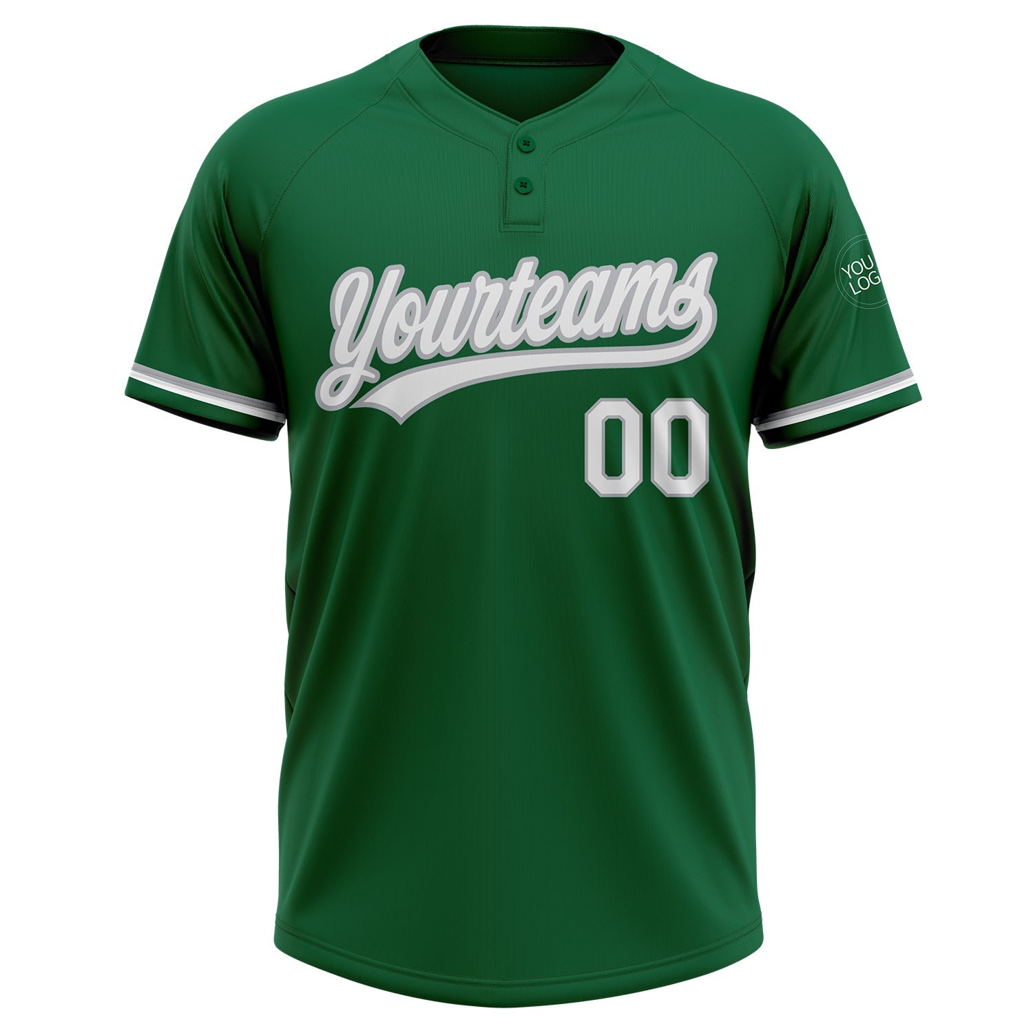 Custom Kelly Green White-Gray Two-Button Unisex Softball Jersey view 2
