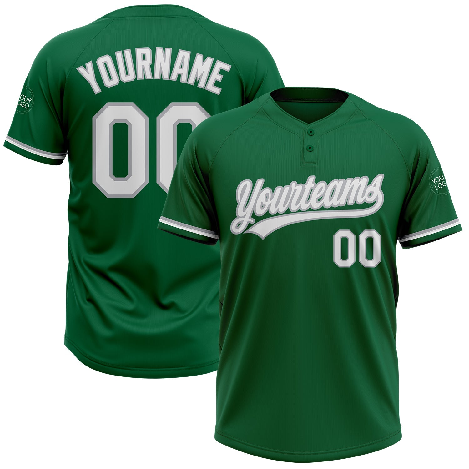 Custom Kelly Green White-Gray Two-Button Unisex Softball Jersey - Main View