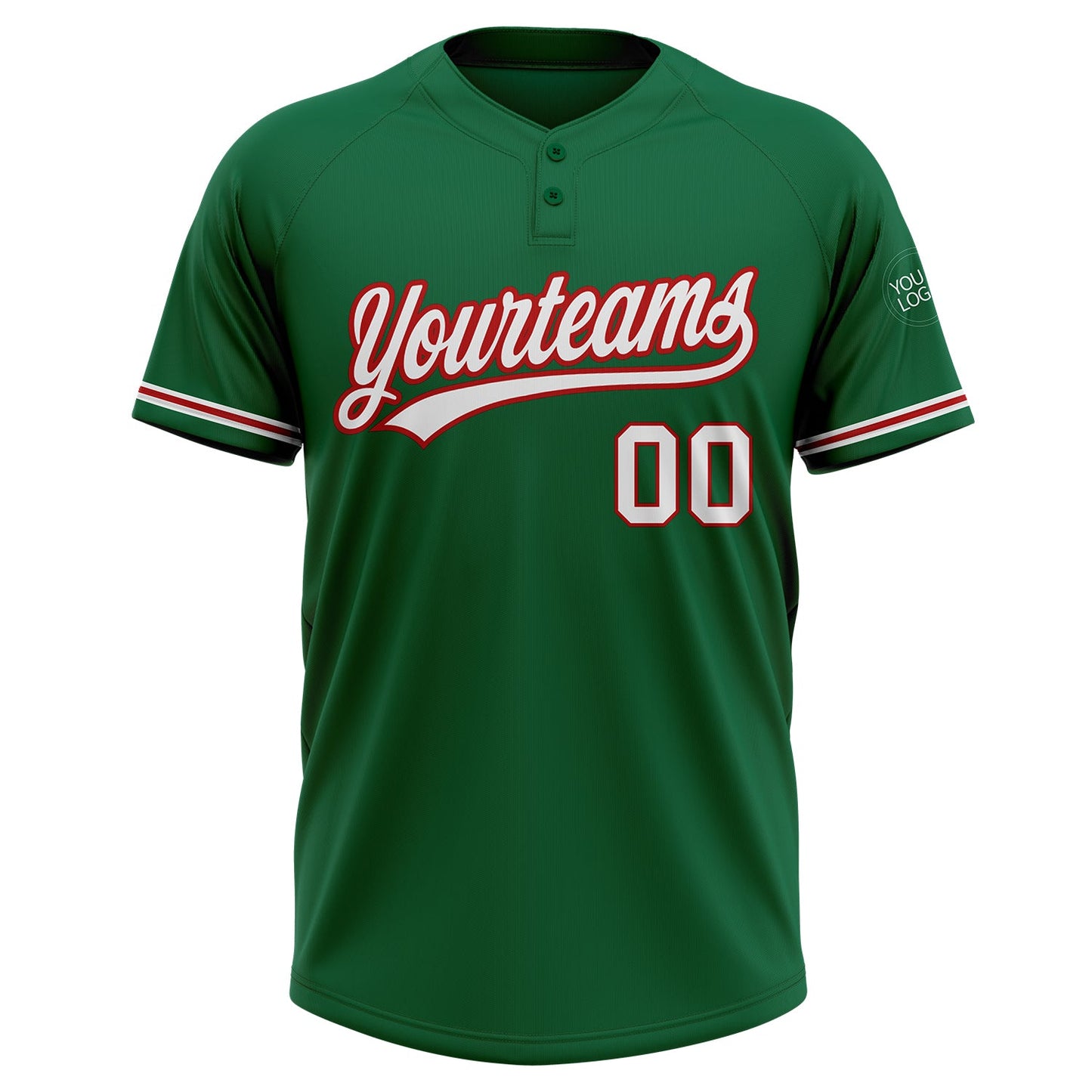 Custom Kelly Green White-Red Two-Button Unisex Softball Jersey view 2