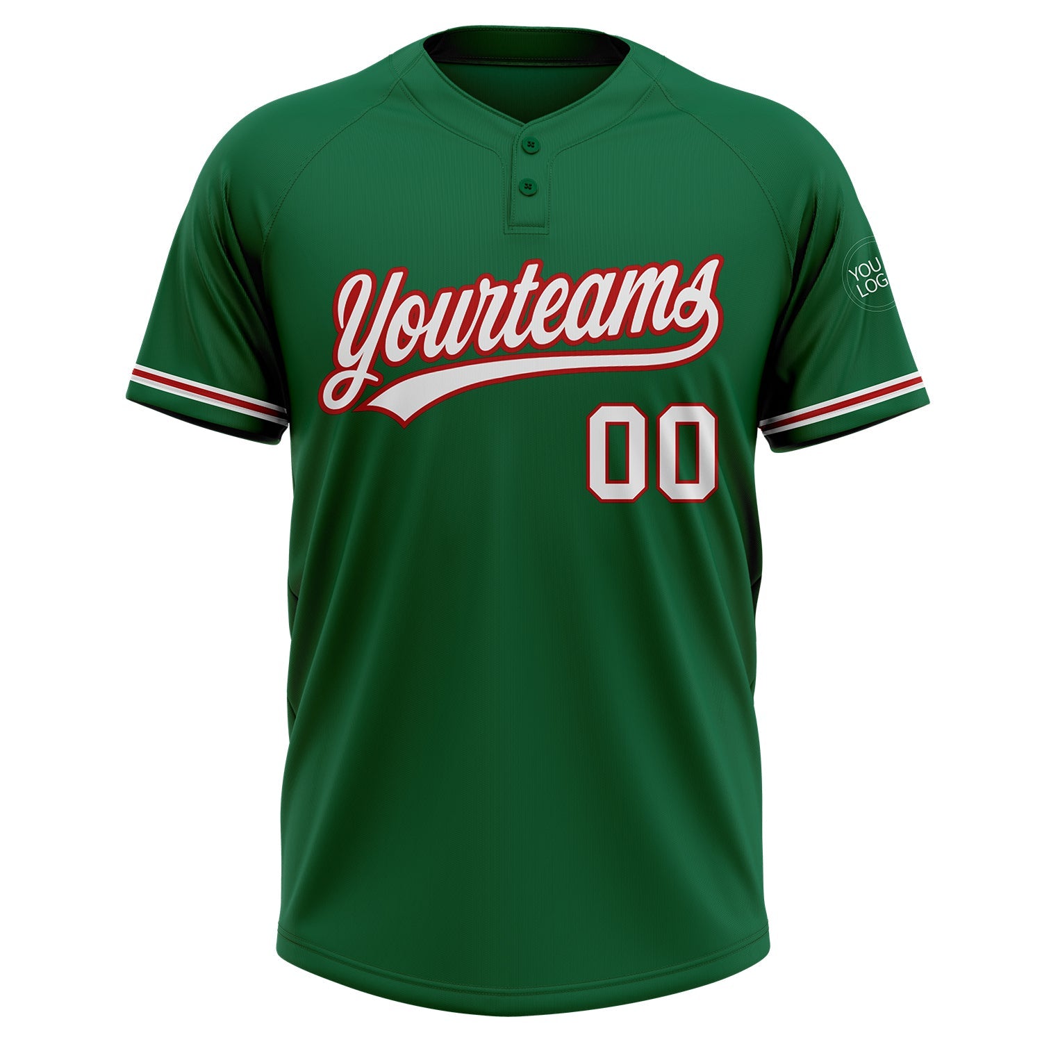 Custom Kelly Green White-Red Two-Button Unisex Softball Jersey view 2