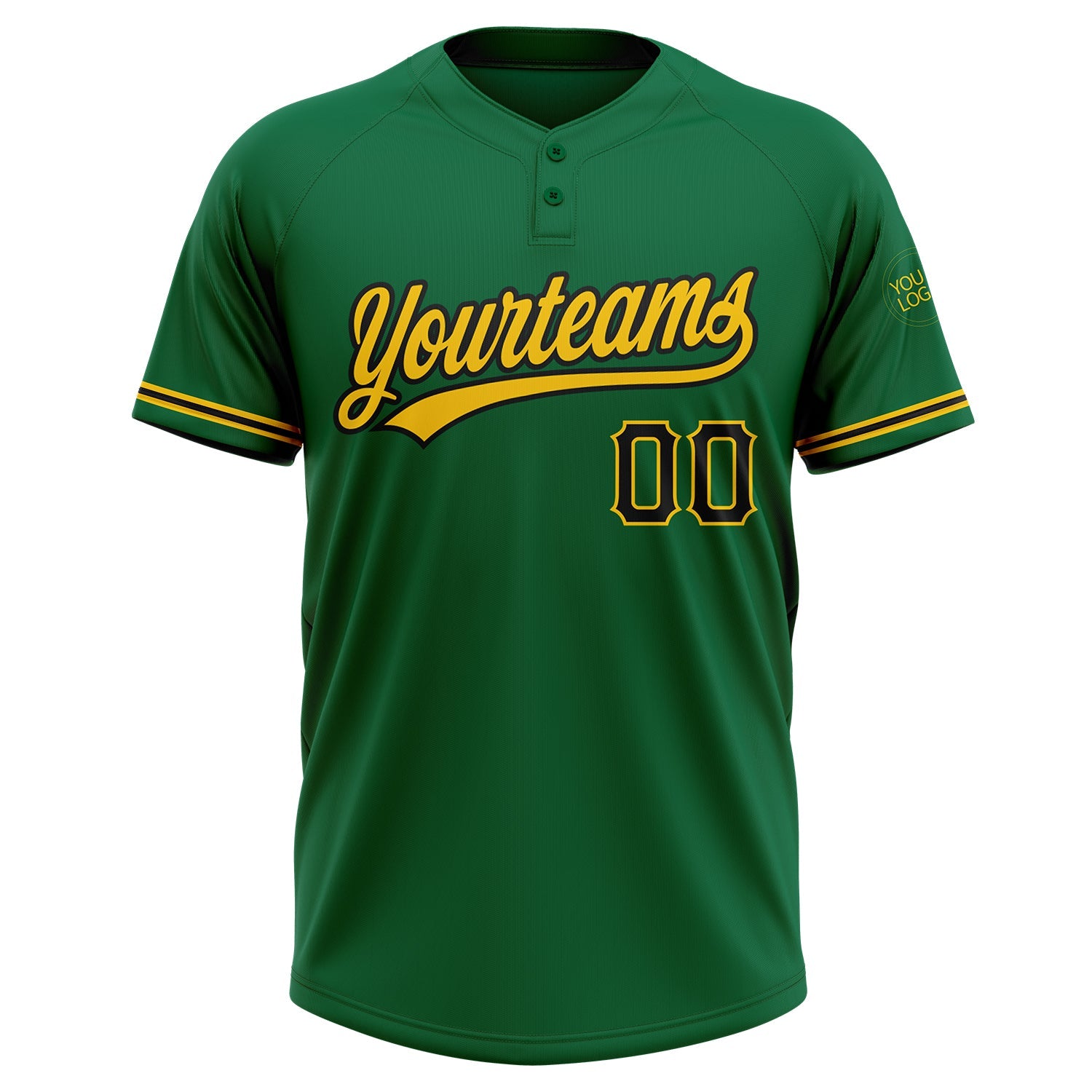Custom Kelly Green Black-Yellow Two-Button Unisex Softball Jersey view 2