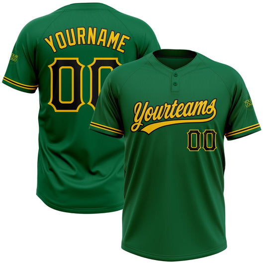 Custom Kelly Green Black-Yellow Two-Button Unisex Softball Jersey - Main View