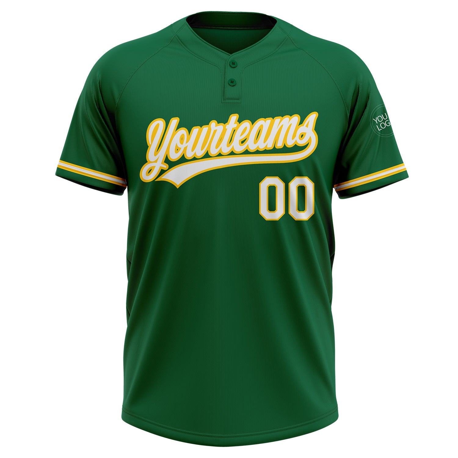 Custom Kelly Green White-Yellow Two-Button Unisex Softball Jersey view 2