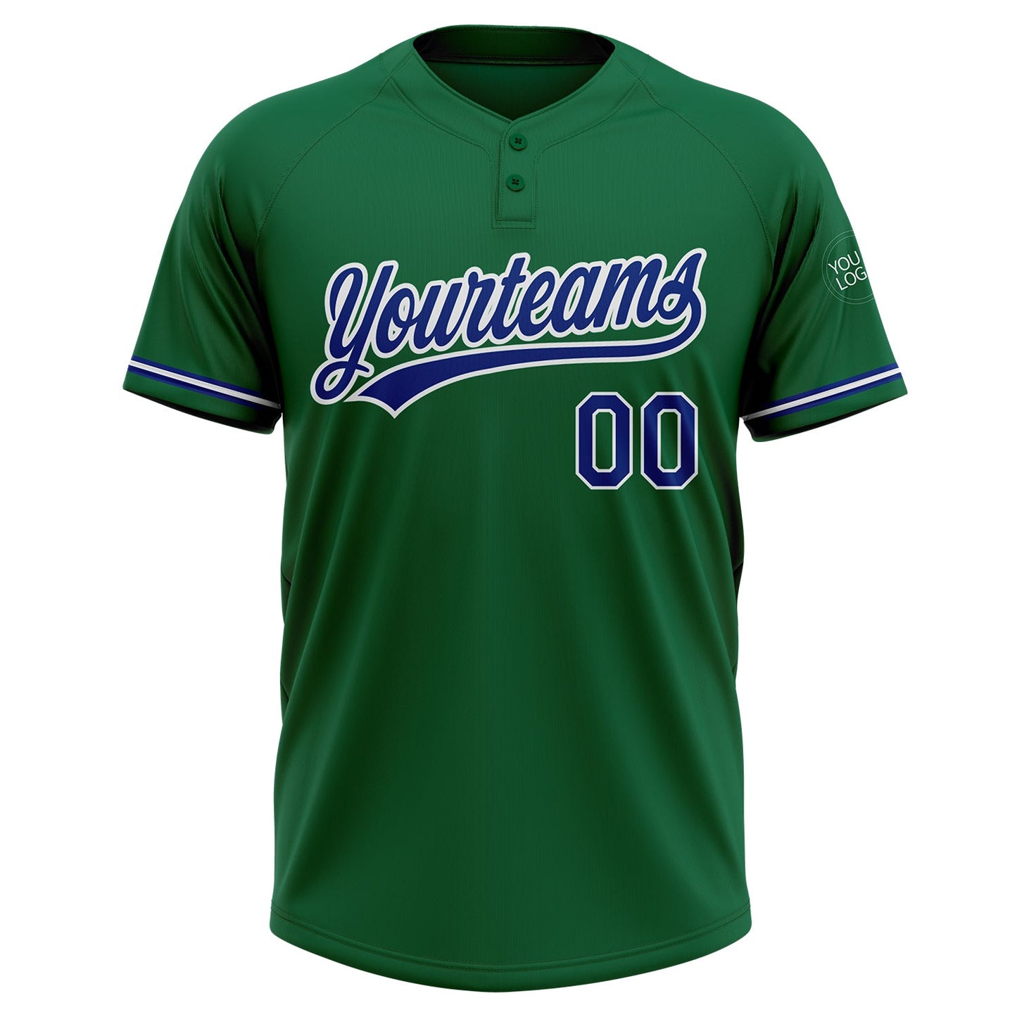 Custom Kelly Green Royal-White Two-Button Unisex Softball Jersey view 2
