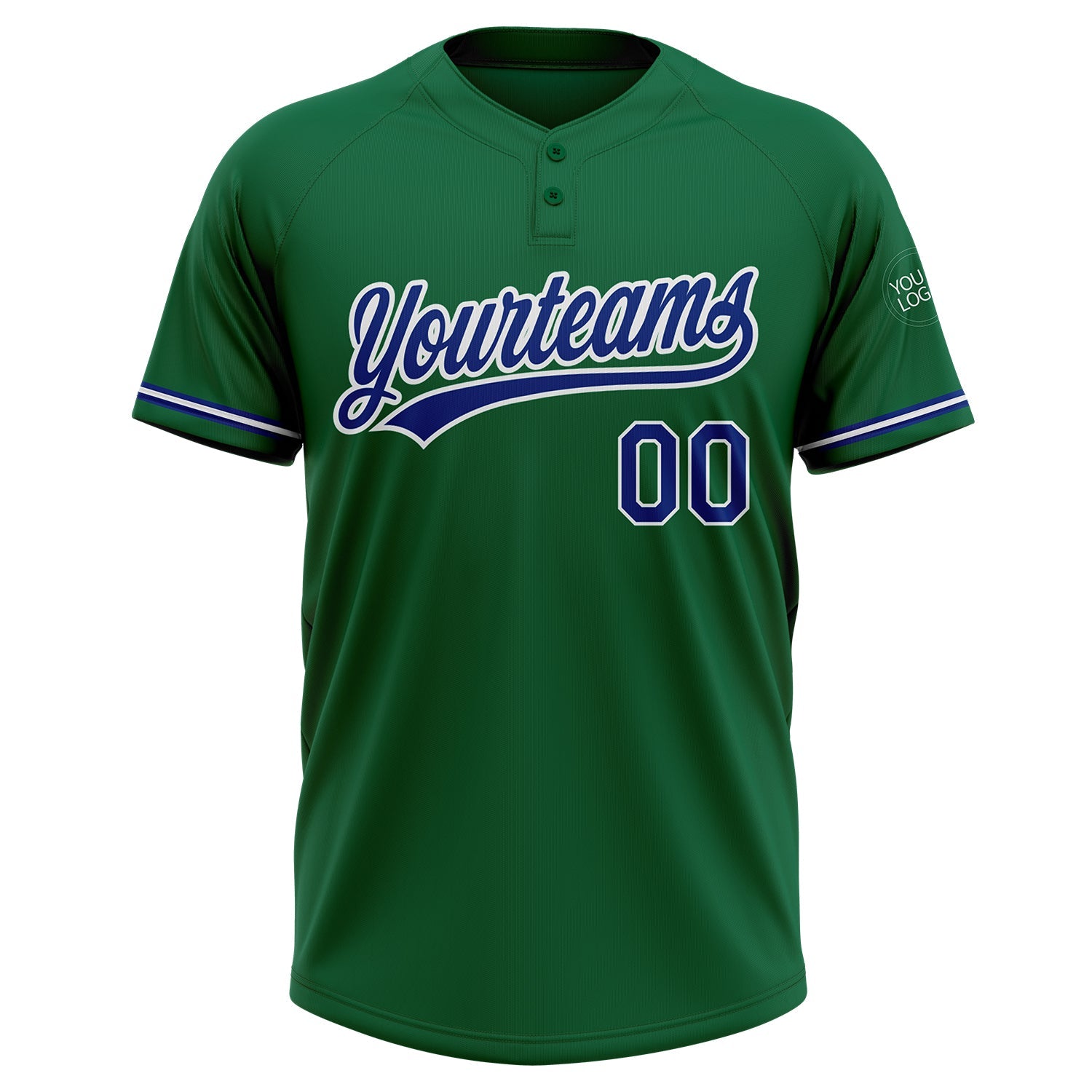 Custom Kelly Green Royal-White Two-Button Unisex Softball Jersey view 2