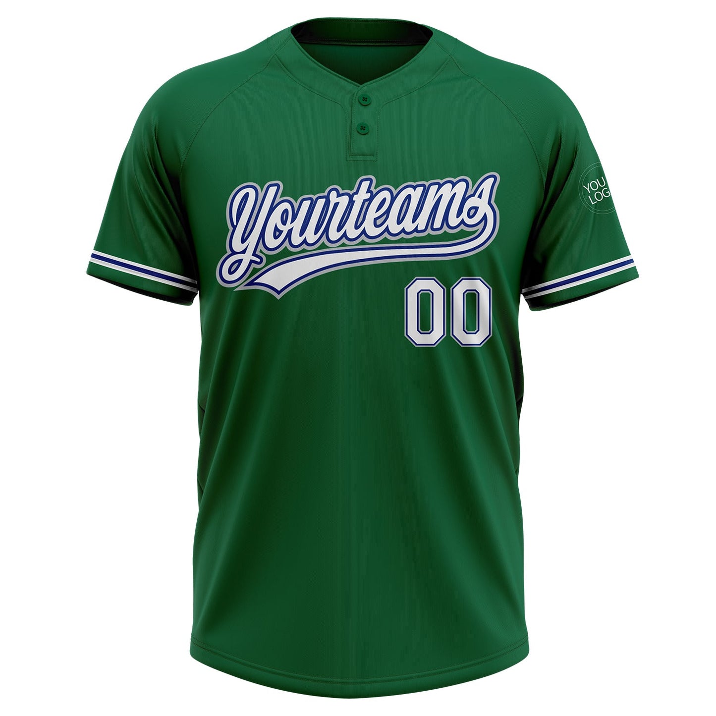 Custom Kelly Green White Royal-Gray Two-Button Unisex Softball Jersey view 2