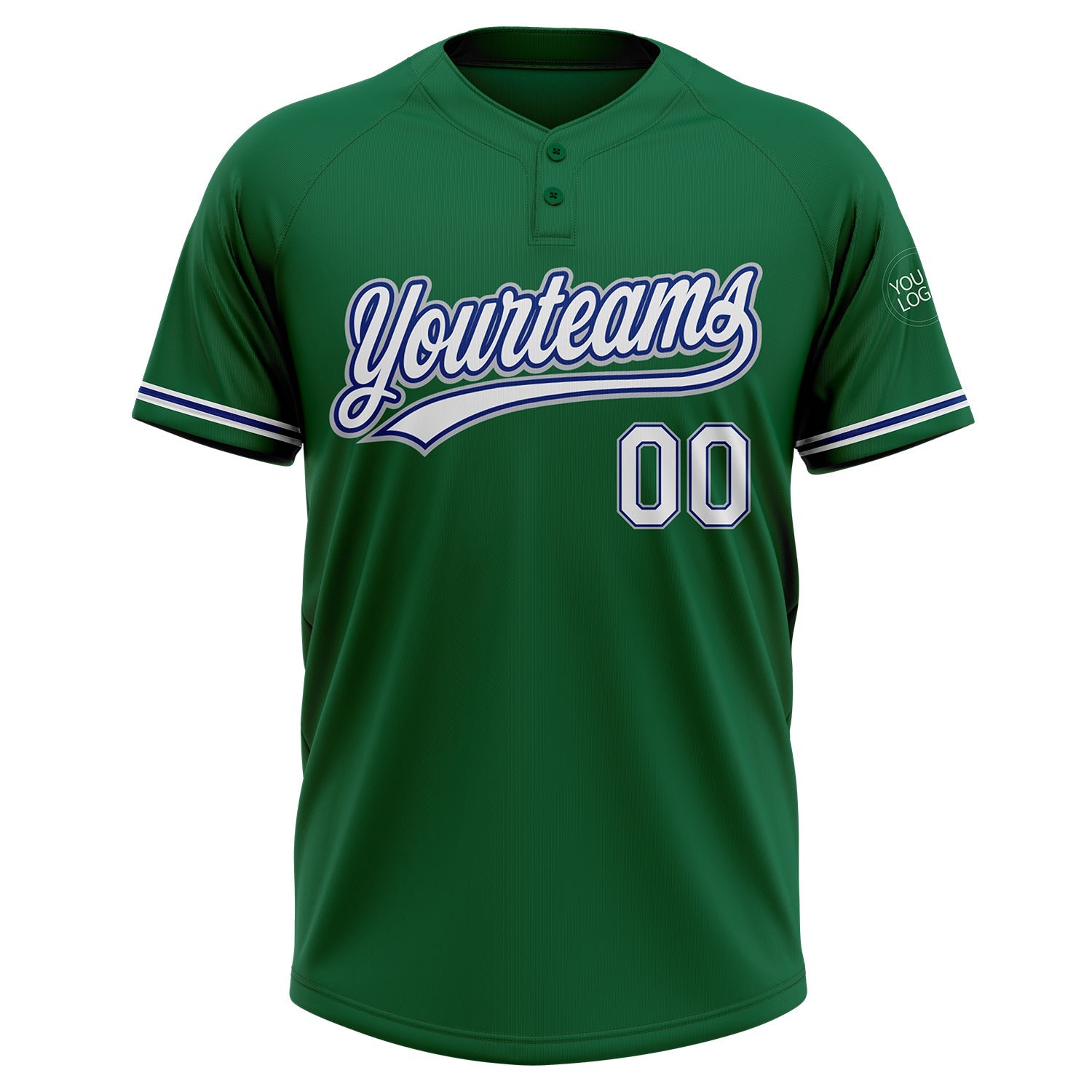 Custom Kelly Green White Royal-Gray Two-Button Unisex Softball Jersey view 2