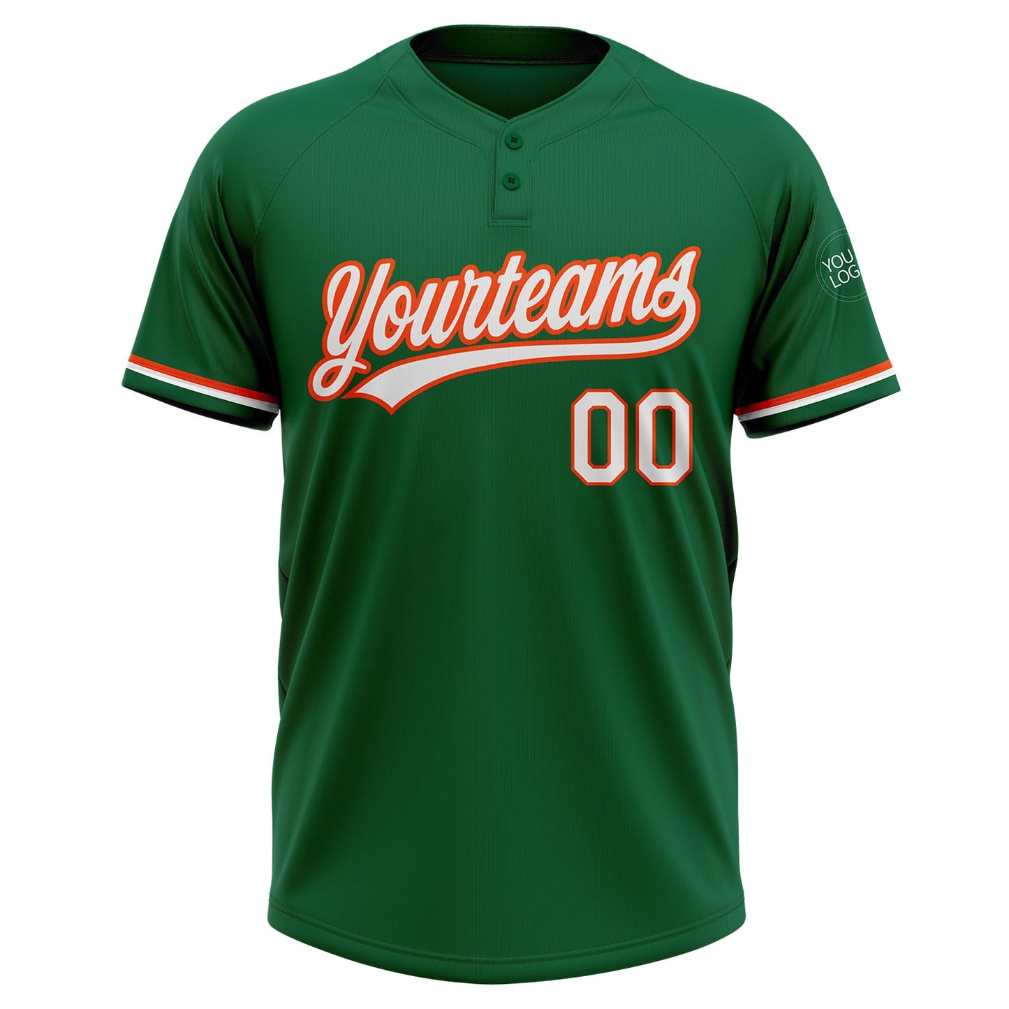 Custom Kelly Green White-Orange Two-Button Unisex Softball Jersey view 2