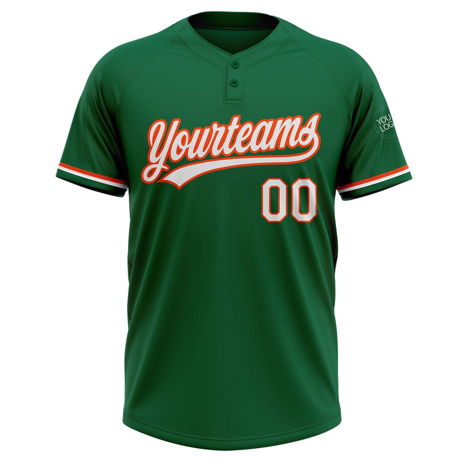 Custom Kelly Green White-Orange Two-Button Unisex Softball Jersey view 2