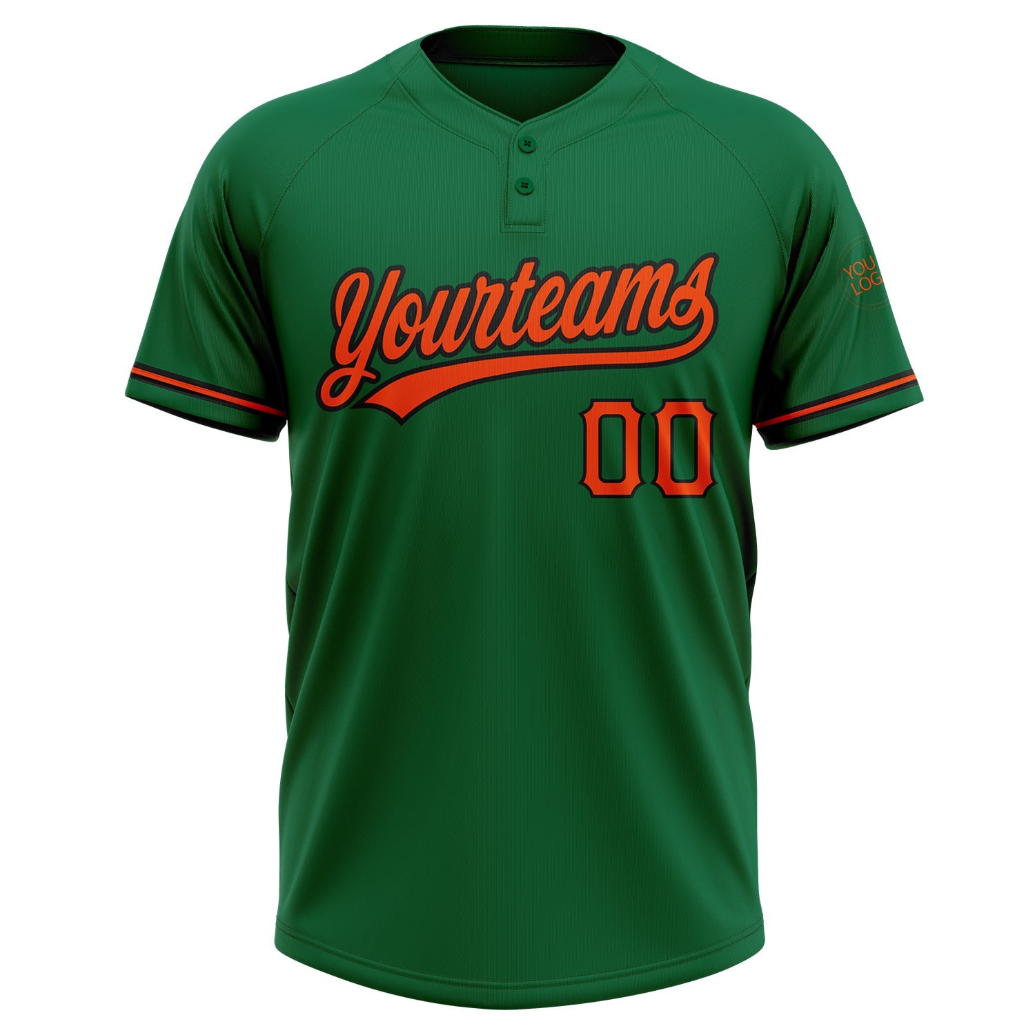 Custom Kelly Green Orange-Black Two-Button Unisex Softball Jersey view 2