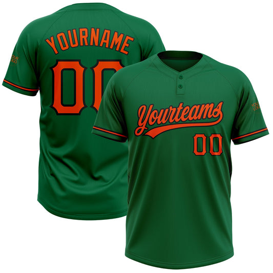 Custom Kelly Green Orange-Black Two-Button Unisex Softball Jersey - Main View