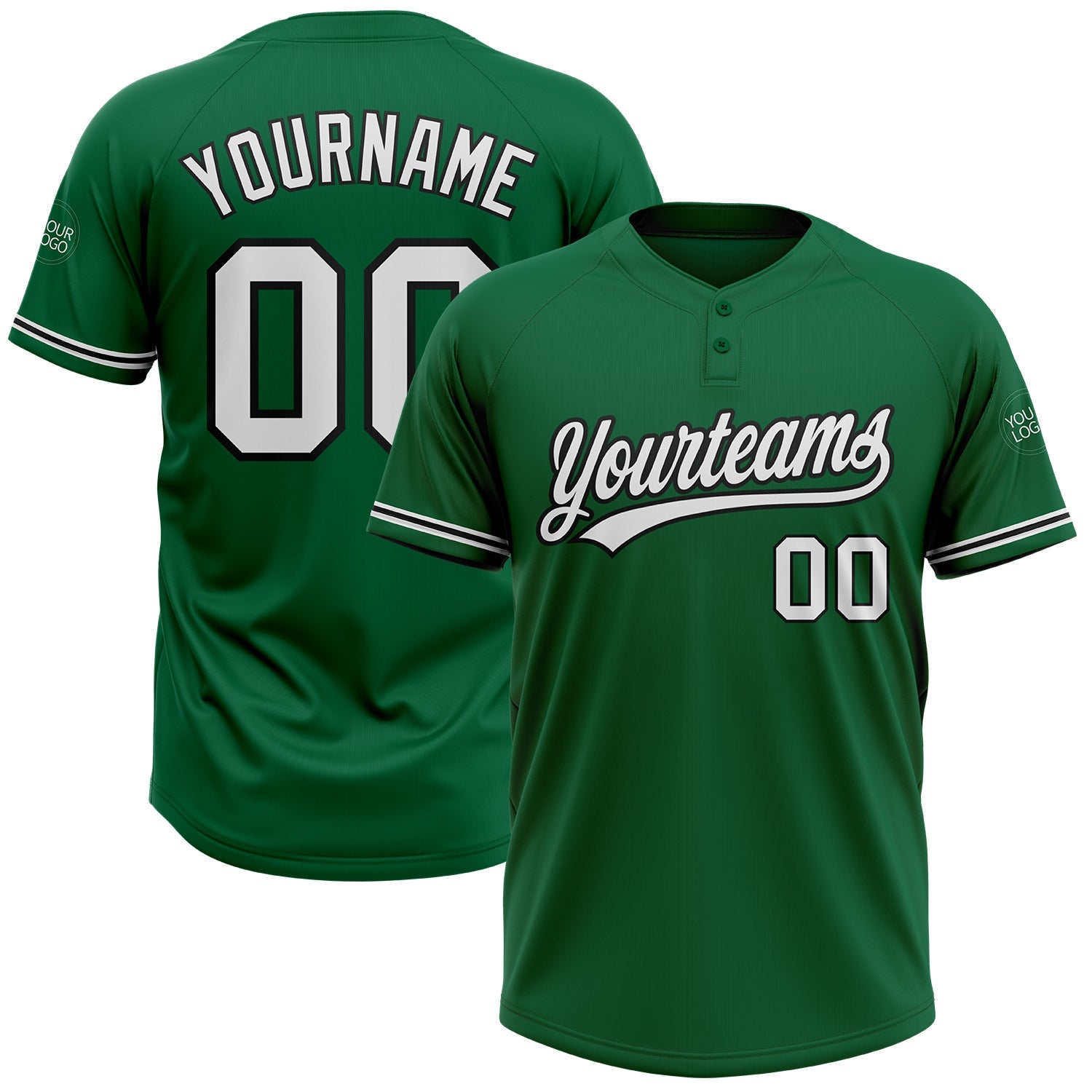 Custom Kelly Green White-Black Two-Button Unisex Softball Jersey - Main View