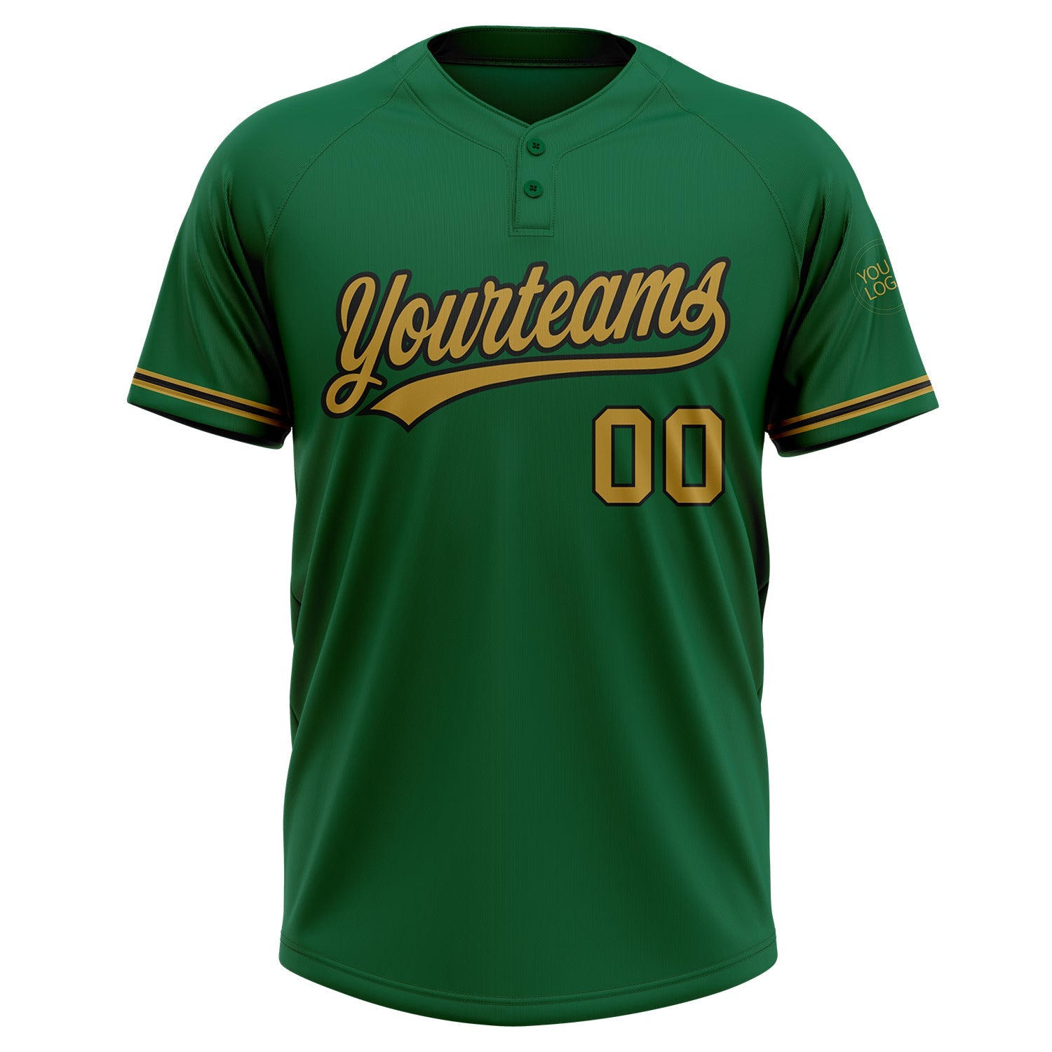 Custom Kelly Green Old Gold-Black Two-Button Unisex Softball Jersey view 2