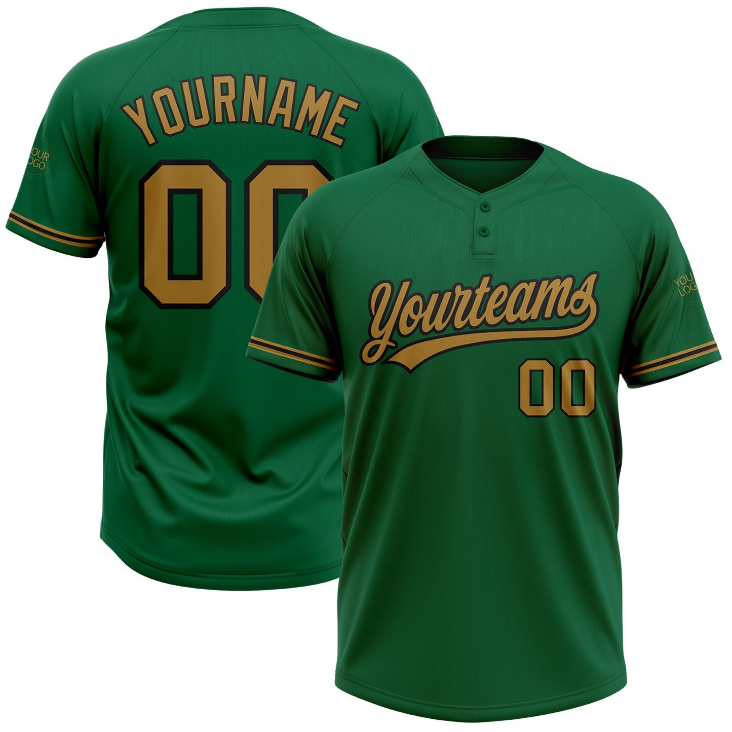 Custom Kelly Green Old Gold-Black Two-Button Unisex Softball Jersey - Main View