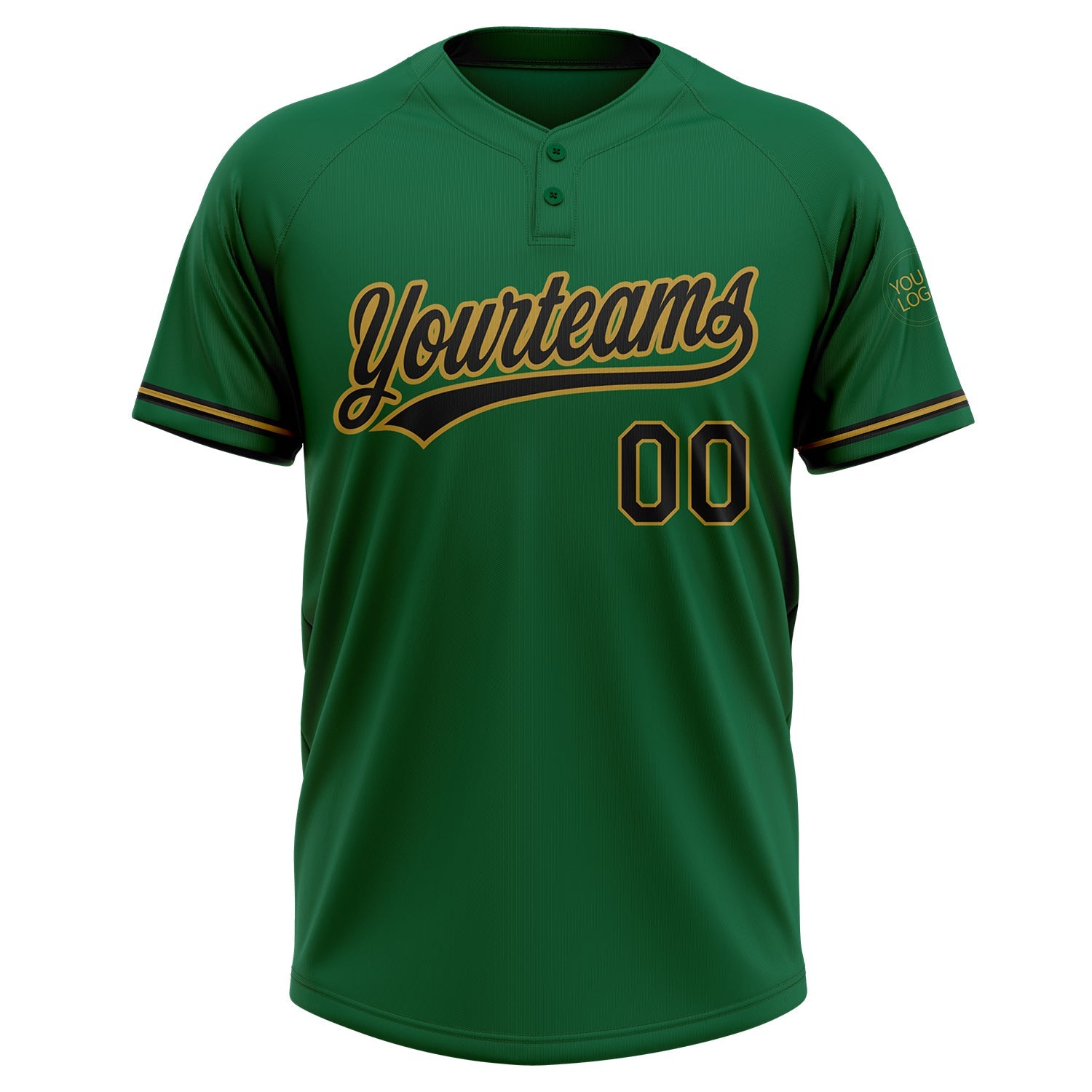 Custom Kelly Green Black-Old Gold Two-Button Unisex Softball Jersey view 2