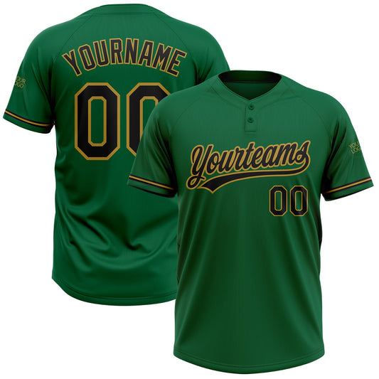 Custom Kelly Green Black-Old Gold Two-Button Unisex Softball Jersey - Main View