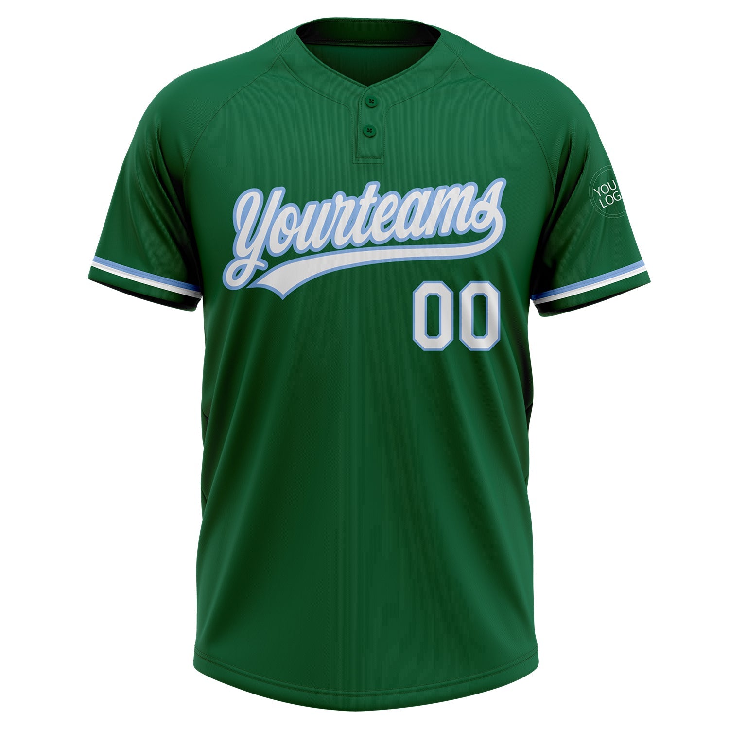 Custom Kelly Green White-Light Blue Two-Button Unisex Softball Jersey view 2