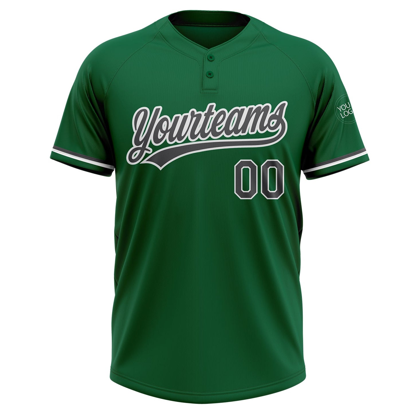 Custom Kelly Green Steel Gray-White Two-Button Unisex Softball Jersey view 2