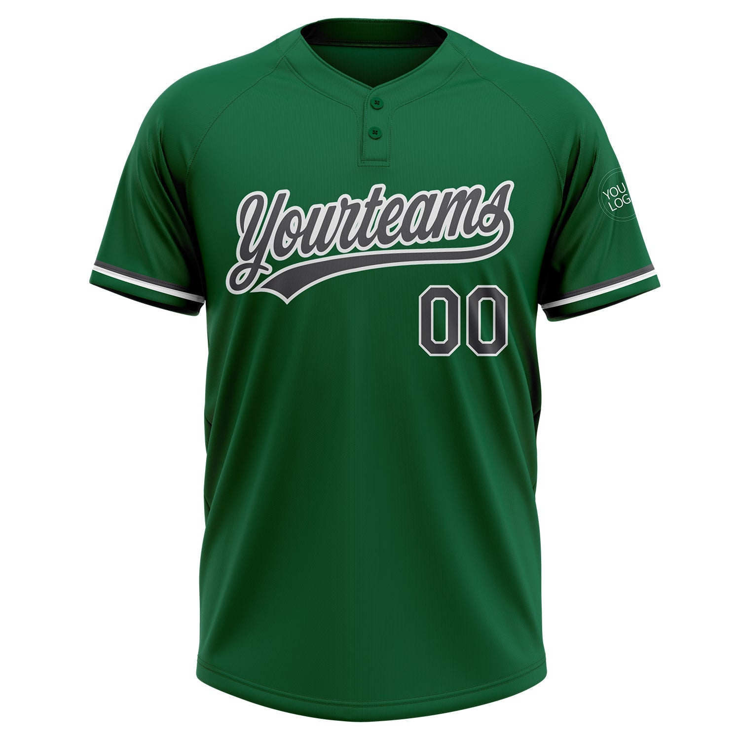 Custom Kelly Green Steel Gray-White Two-Button Unisex Softball Jersey view 2