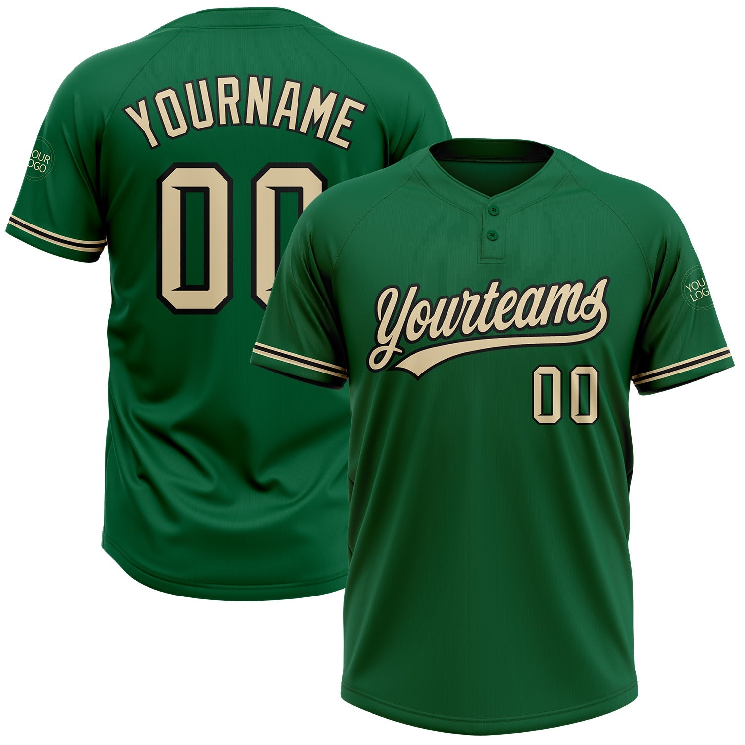 Custom Kelly Green City Cream-Black Two-Button Unisex Softball Jersey - Main View