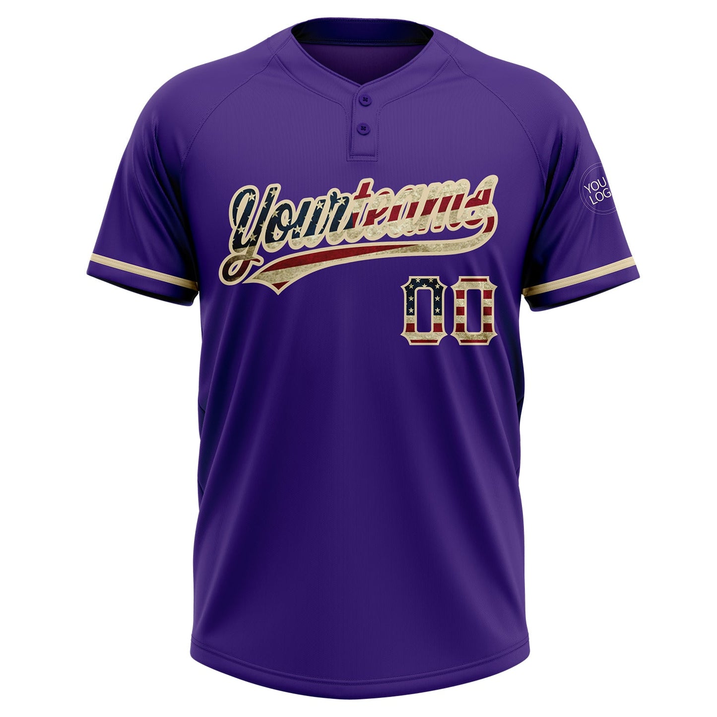 Custom Purple Vintage USA Flag-City Cream Two-Button Unisex Softball Jersey view 2