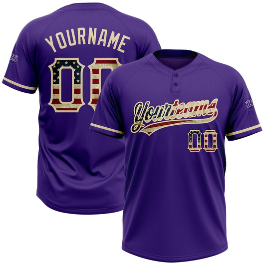 Custom Purple Vintage USA Flag-City Cream Two-Button Unisex Softball Jersey - Main View