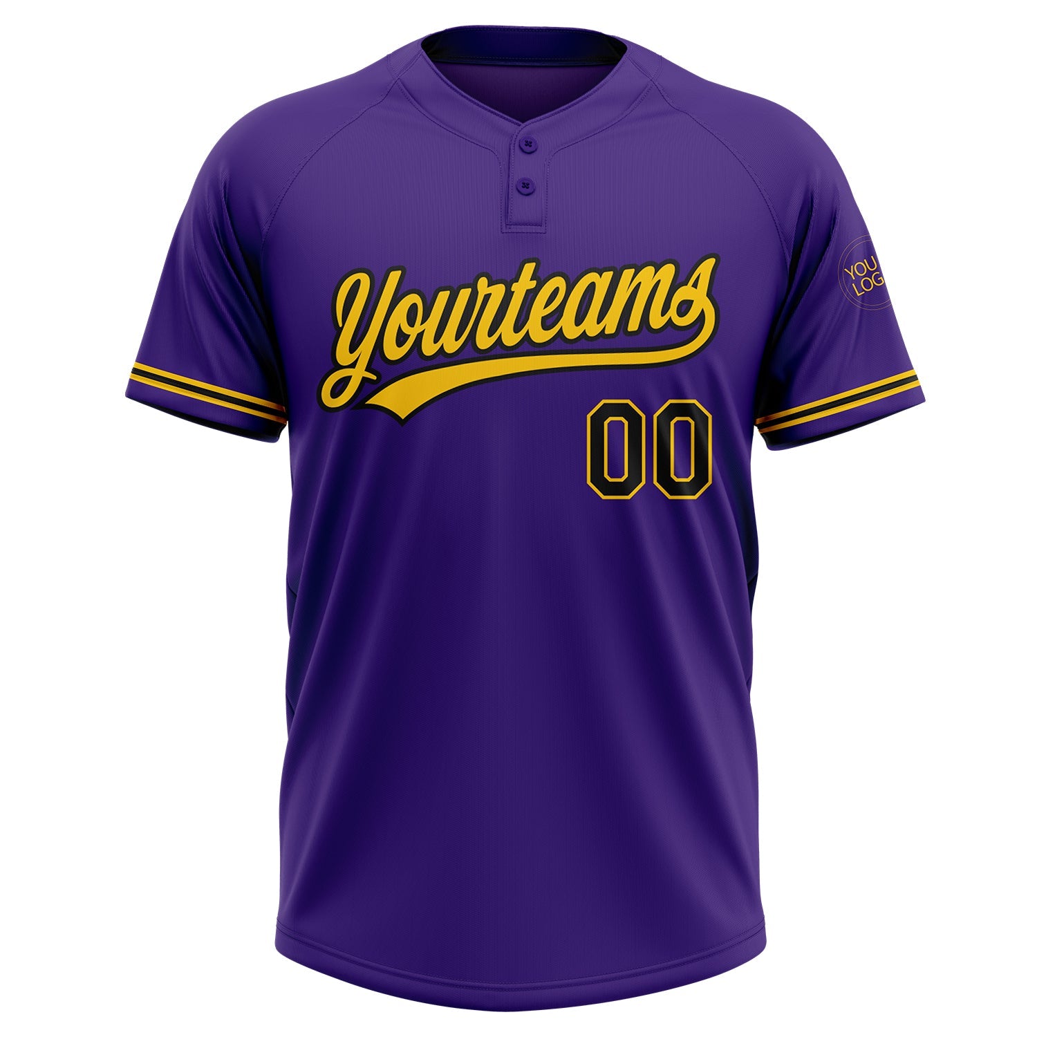Custom Purple Black-Yellow Two-Button Unisex Softball Jersey view 2