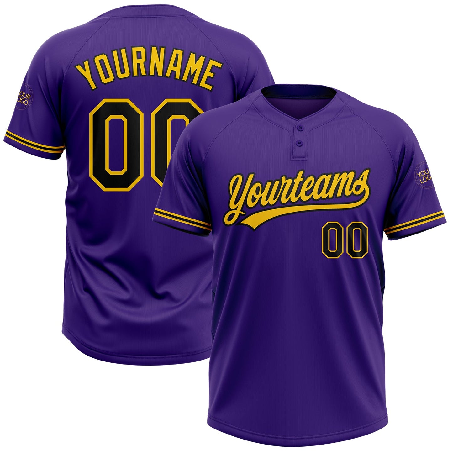 Custom Purple Black-Yellow Two-Button Unisex Softball Jersey - Main View