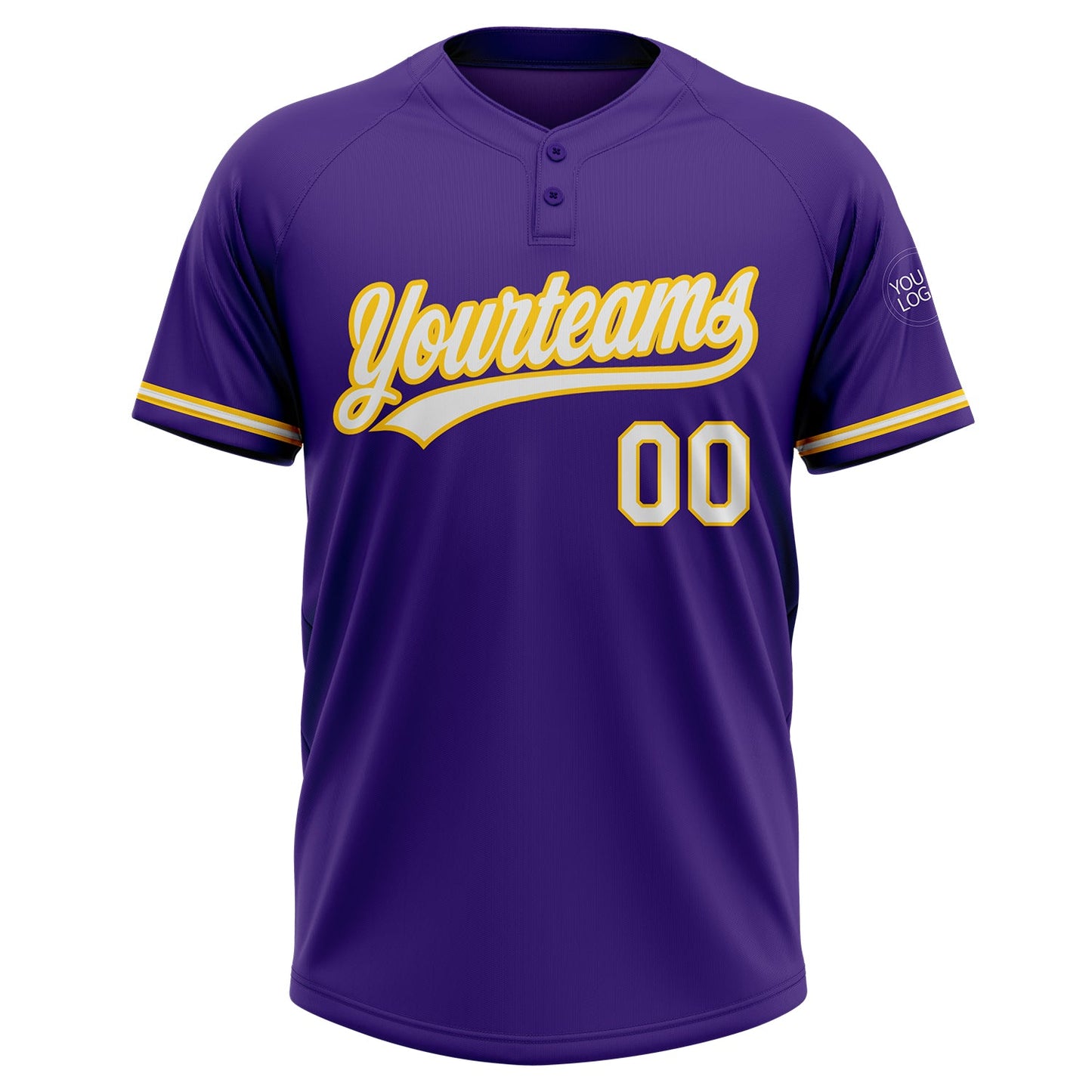 Custom Purple White-Gold Two-Button Unisex Softball Jersey view 2