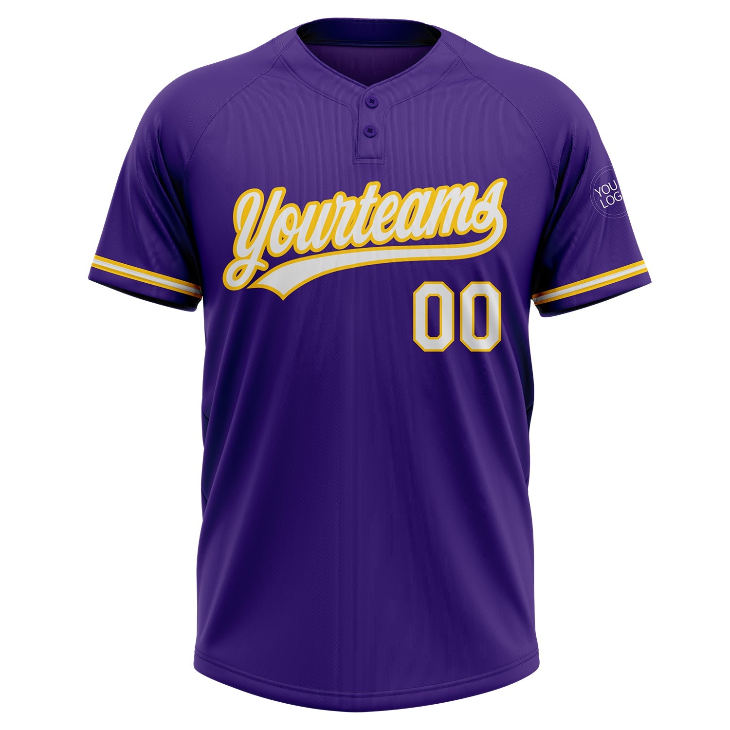 Custom Purple White-Gold Two-Button Unisex Softball Jersey view 2