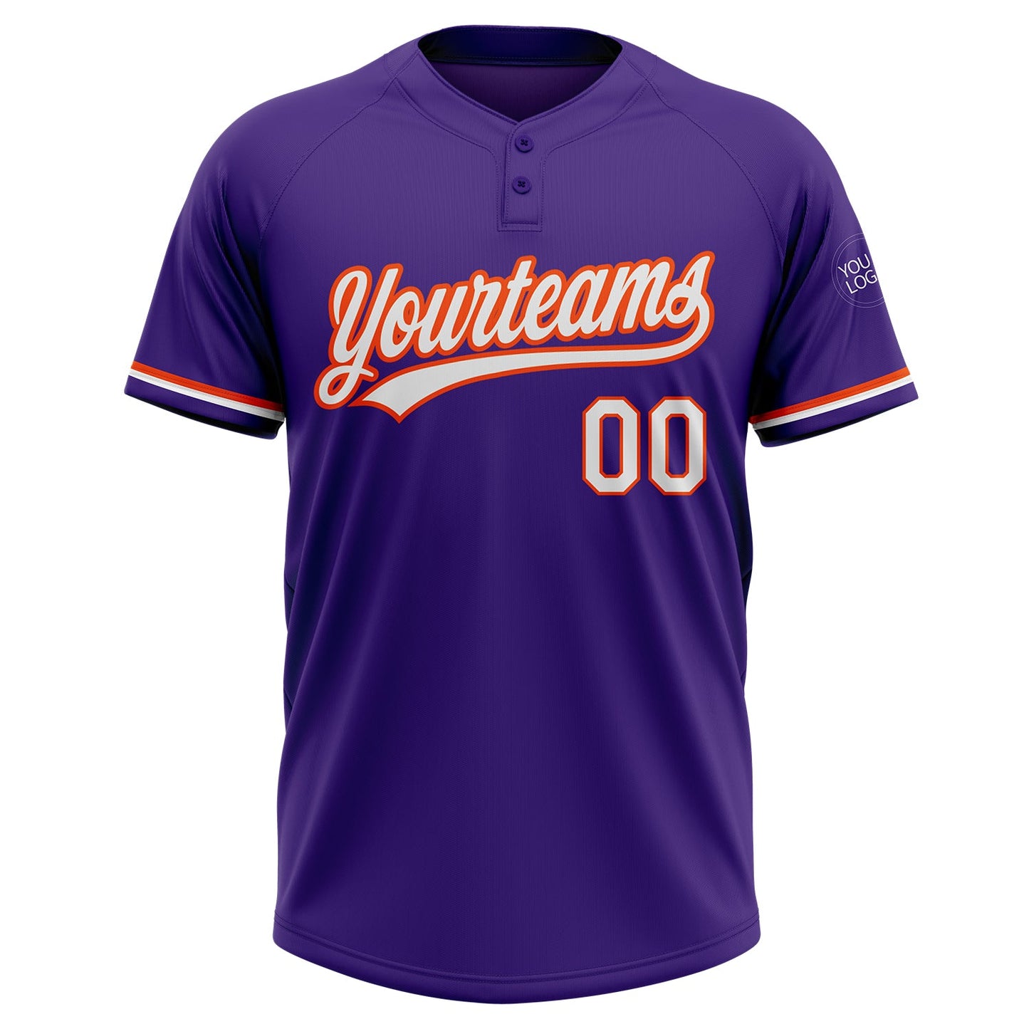 Custom Purple White-Orange Two-Button Unisex Softball Jersey view 2