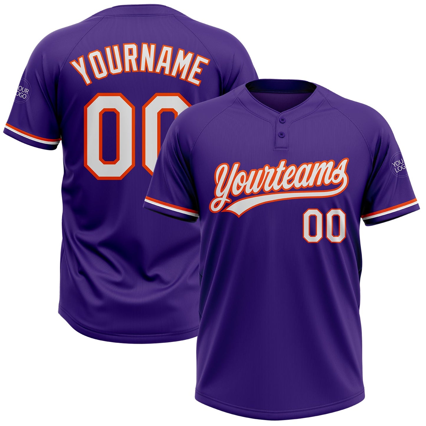 Custom Purple White-Orange Two-Button Unisex Softball Jersey - Main View