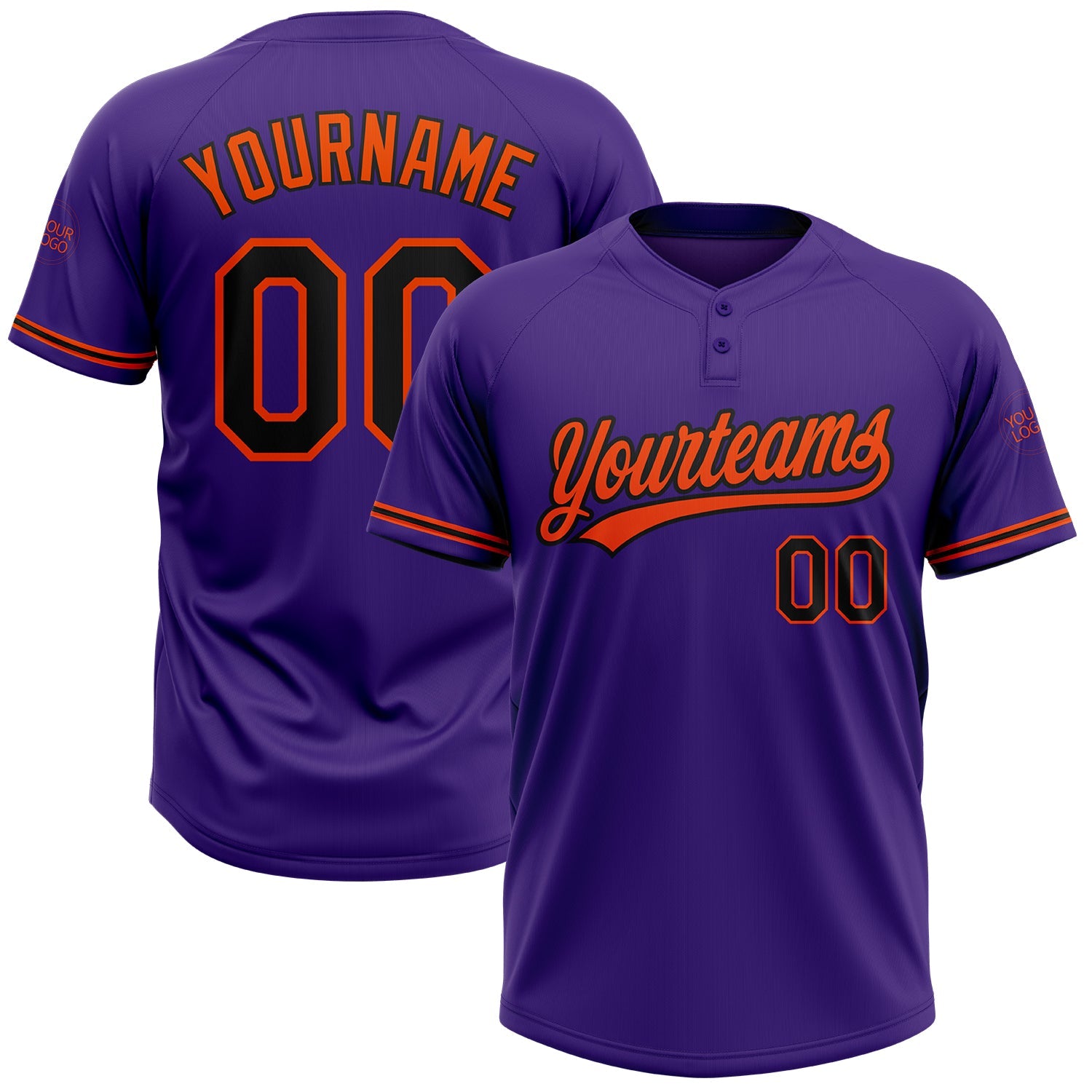 Custom Purple Black-Orange Two-Button Unisex Softball Jersey - Main View