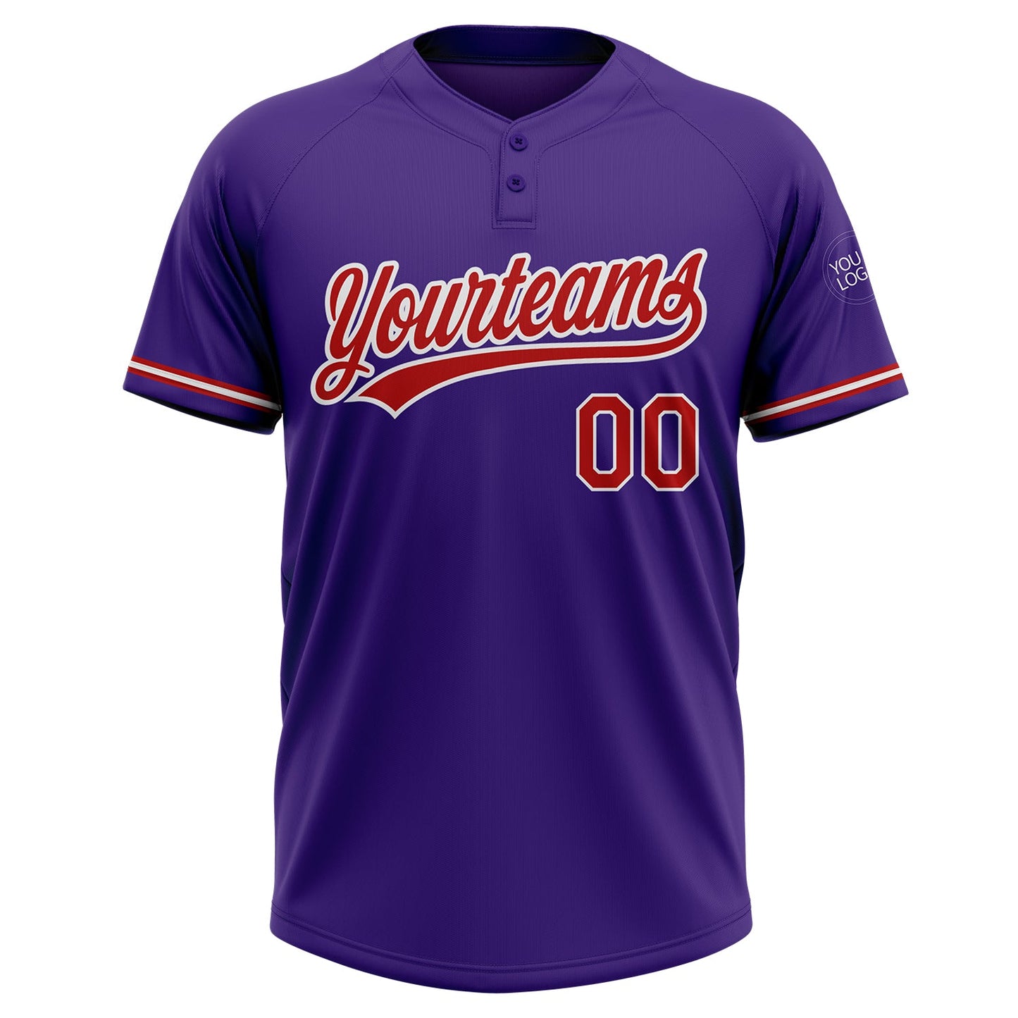Custom Purple Red-White Two-Button Unisex Softball Jersey view 2
