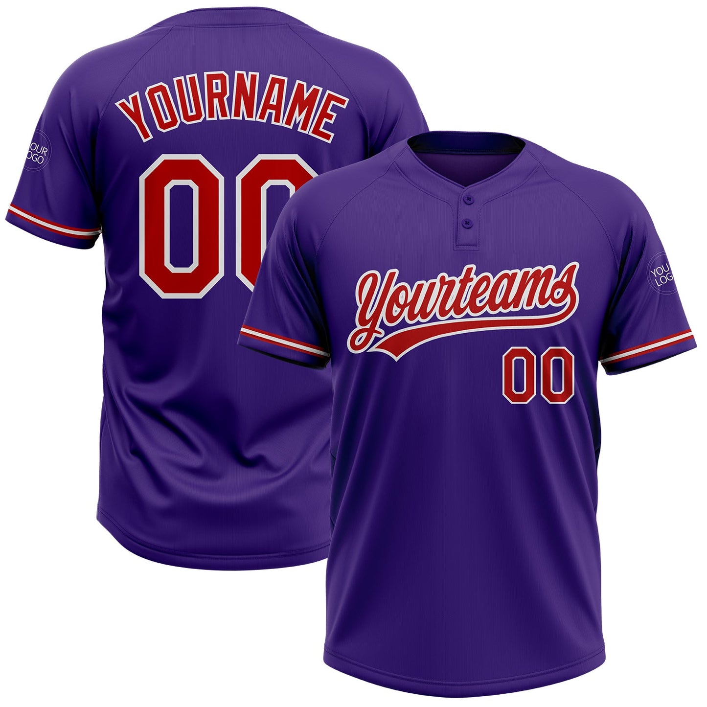 Custom Purple Red-White Two-Button Unisex Softball Jersey - Main View