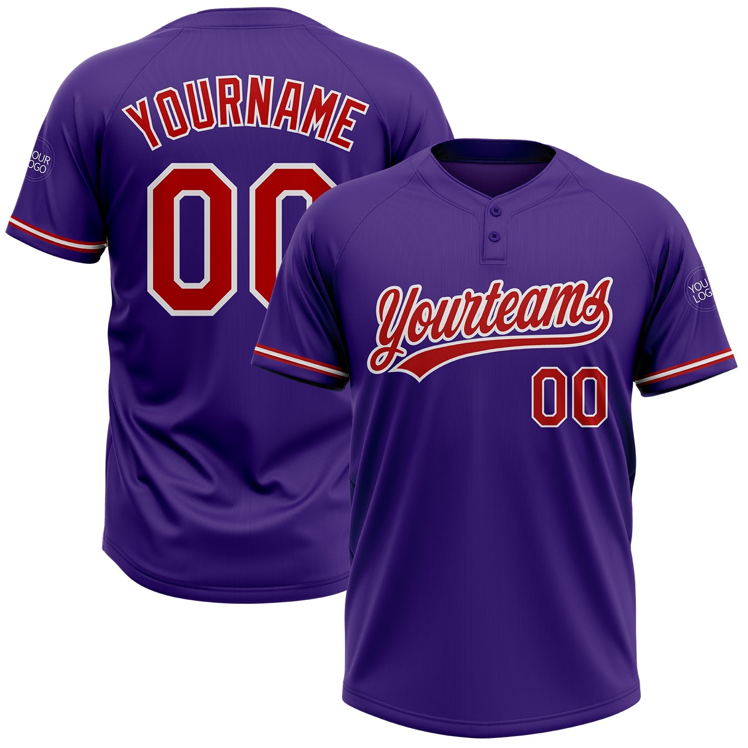 Custom Purple Red-White Two-Button Unisex Softball Jersey - Main View