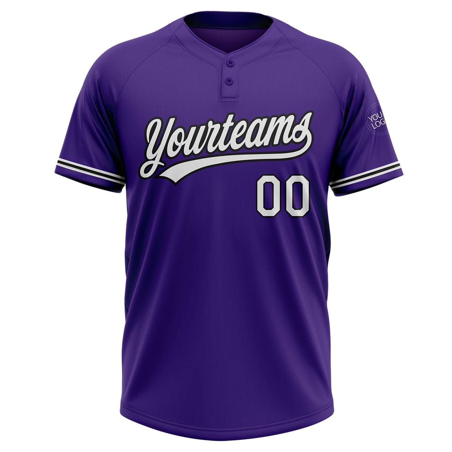 Custom Purple White-Black Two-Button Unisex Softball Jersey view 2