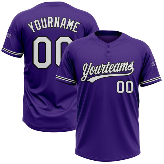 Custom Purple White-Black Two-Button Unisex Softball Jersey - Main View