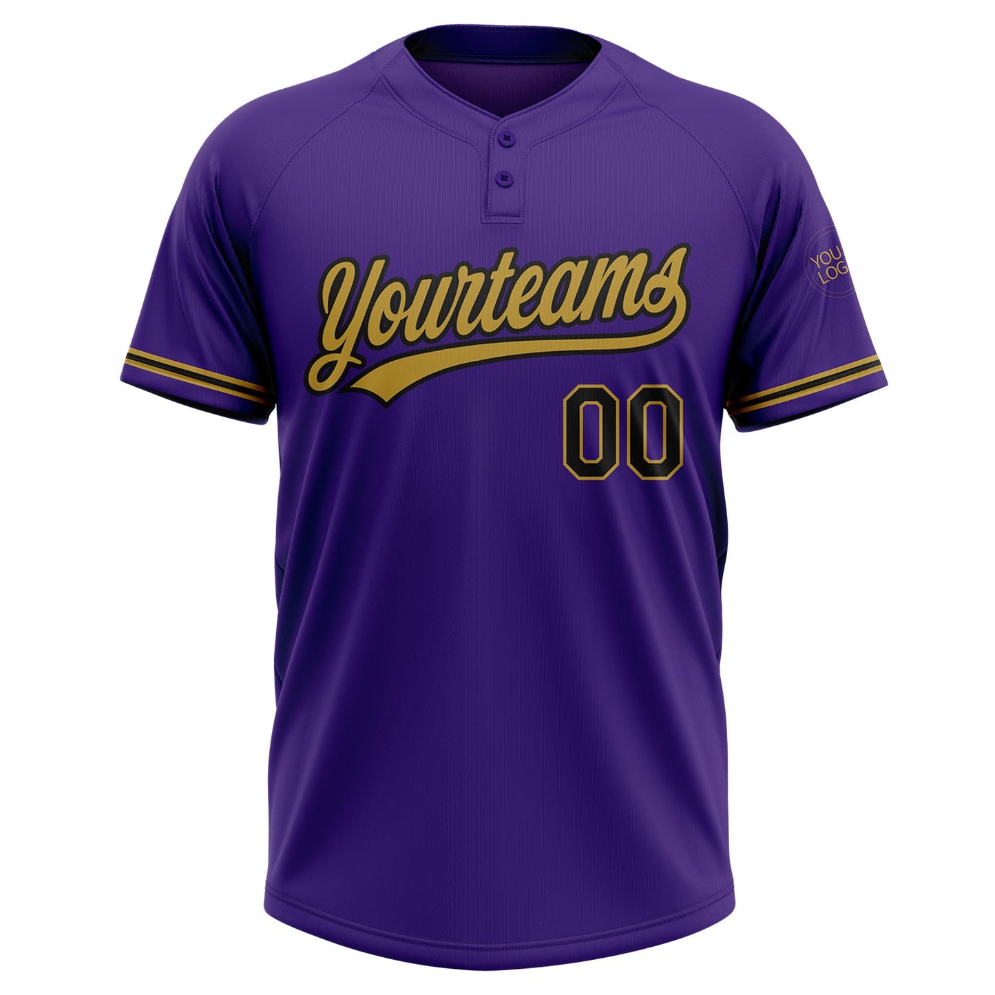 Custom Purple Black-Old Gold Two-Button Unisex Softball Jersey view 2