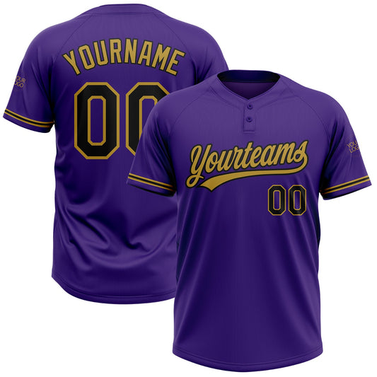 Custom Purple Black-Old Gold Two-Button Unisex Softball Jersey - Main View