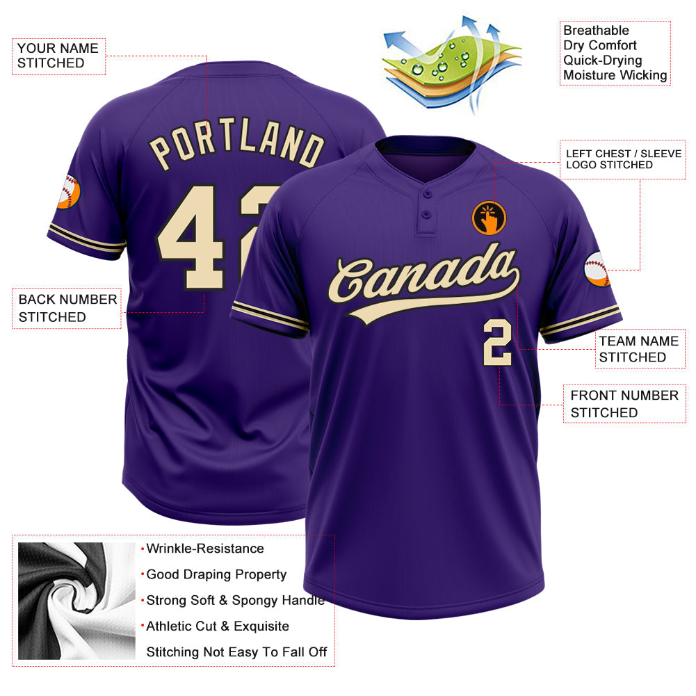 Custom Purple City Cream-Black Two-Button Unisex Softball Jersey view 3