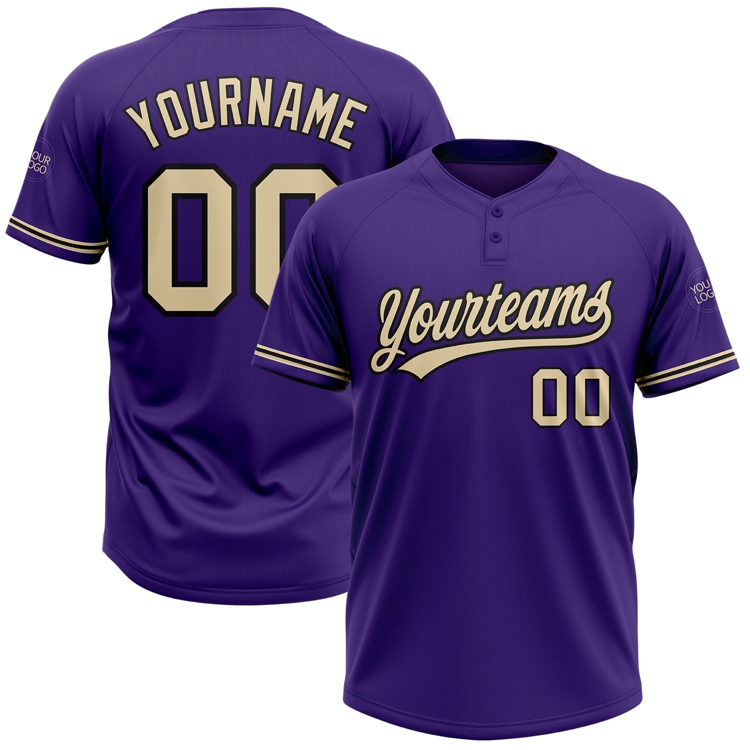 Custom Purple City Cream-Black Two-Button Unisex Softball Jersey - Main View
