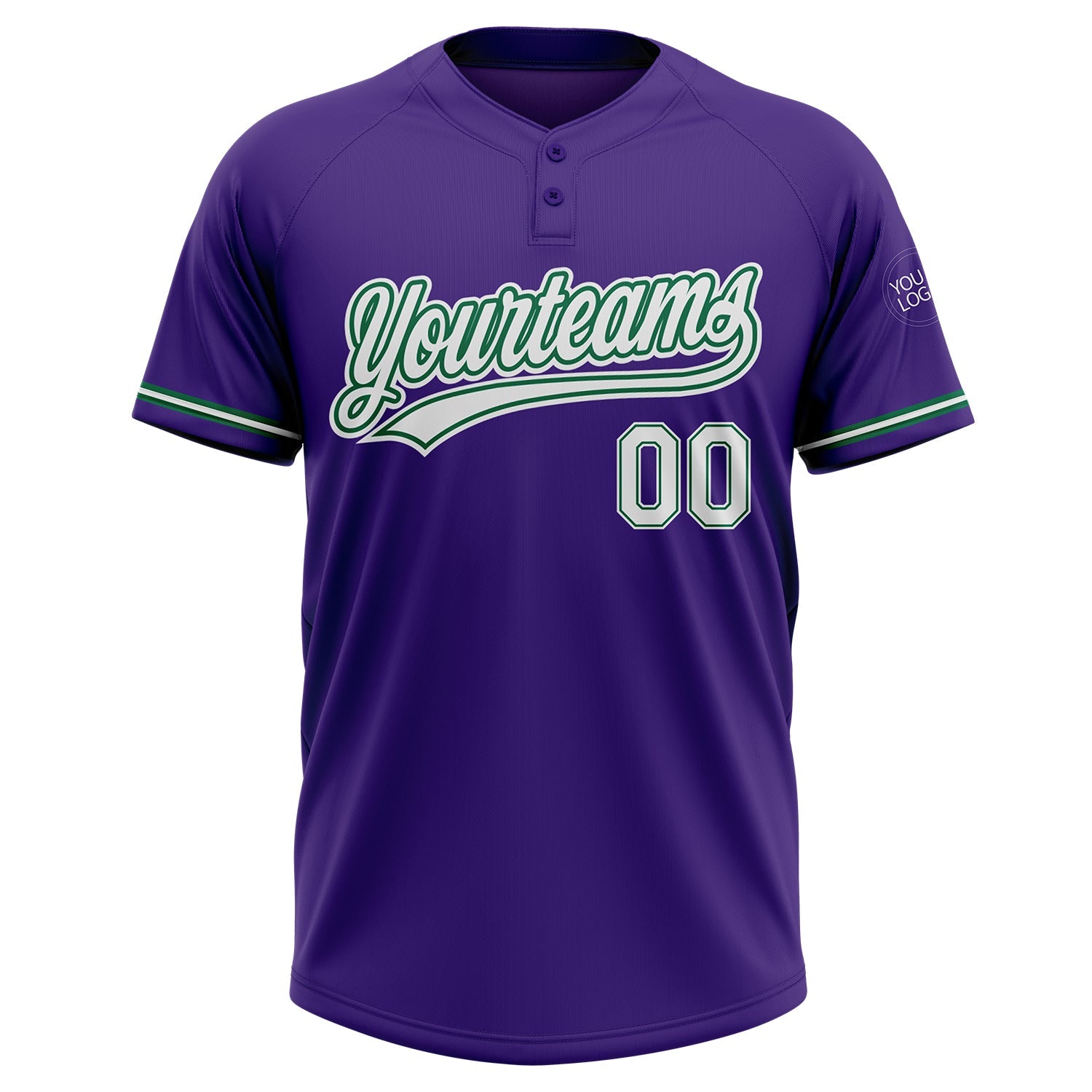 Custom Purple White-Kelly Green Two-Button Unisex Softball Jersey view 2