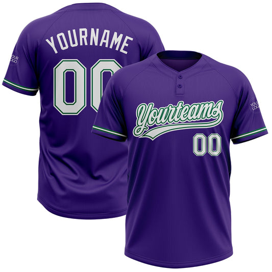 Custom Purple White-Kelly Green Two-Button Unisex Softball Jersey - Main View