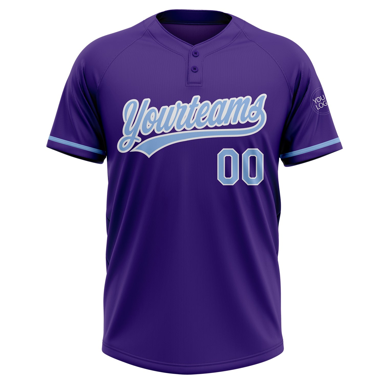 Custom Purple Light Blue-White Two-Button Unisex Softball Jersey view 2