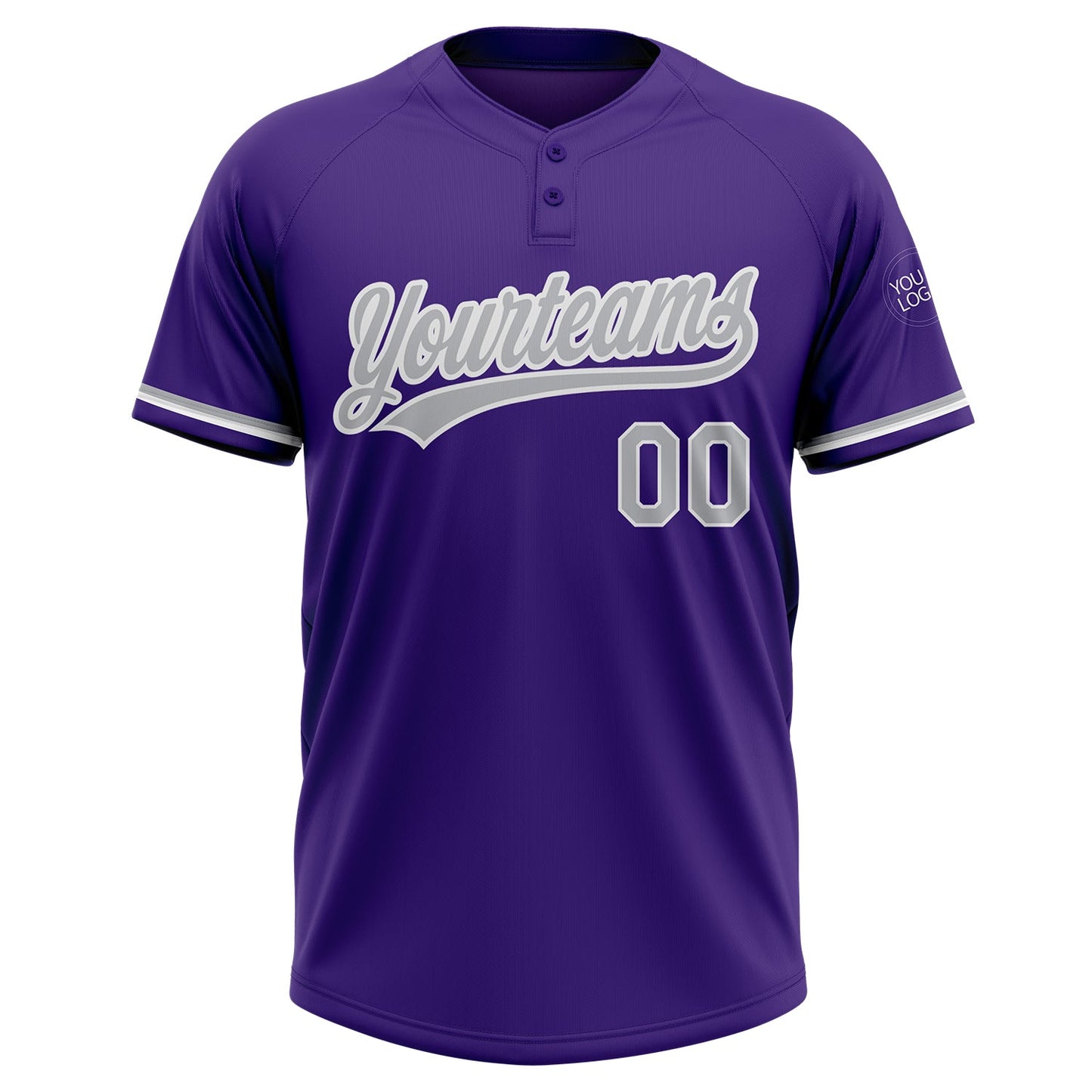 Custom Purple Gray-White Two-Button Unisex Softball Jersey view 2