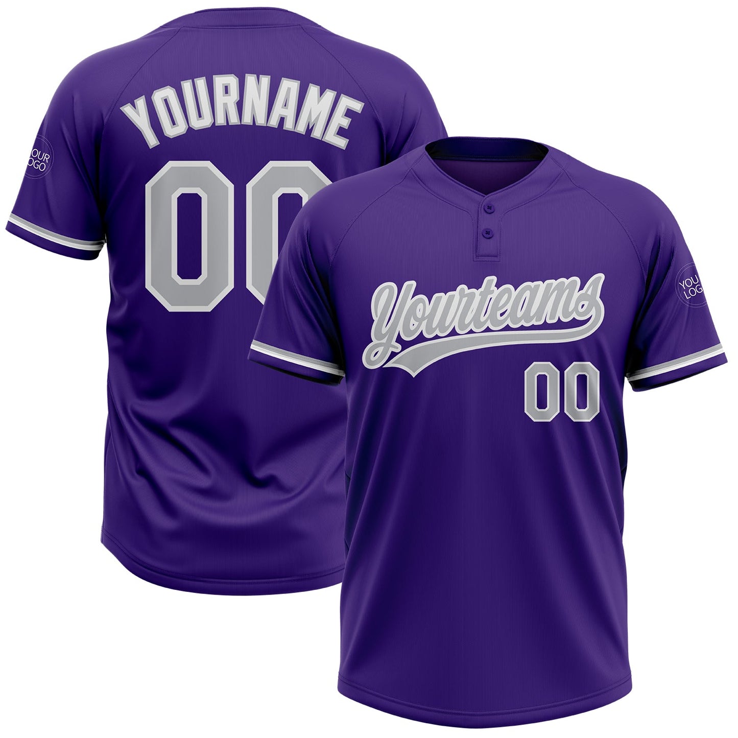 Custom Purple Gray-White Two-Button Unisex Softball Jersey - Main View