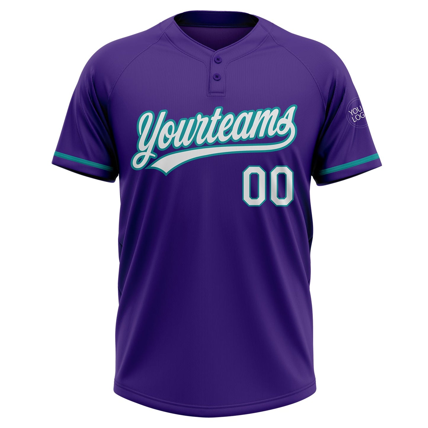 Custom Purple White-Teal Two-Button Unisex Softball Jersey view 2